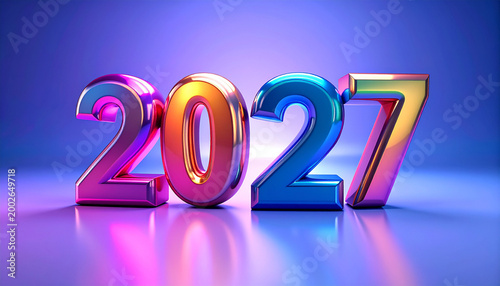 3D Glossy 2027 Rainbow Numerals