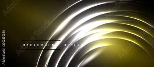 Abstract golden lines create dynamic curves. Dark background emphasizes bright illumination, modern design element.