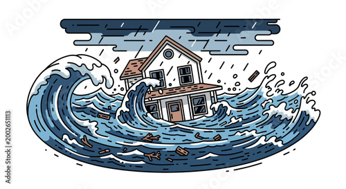 House in the middle of flood.