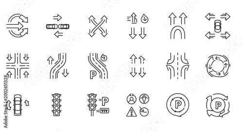 Collection of traffic and road signs icons in sketch style.
