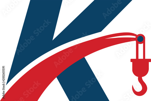 Modern Letter K Logo with Crane Hook for Construction, Logistics, and Industrial Branding.