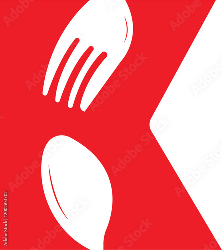 Modern Letter K Food Logo with Fork and Spoon for Restaurant and Catering Identity.
