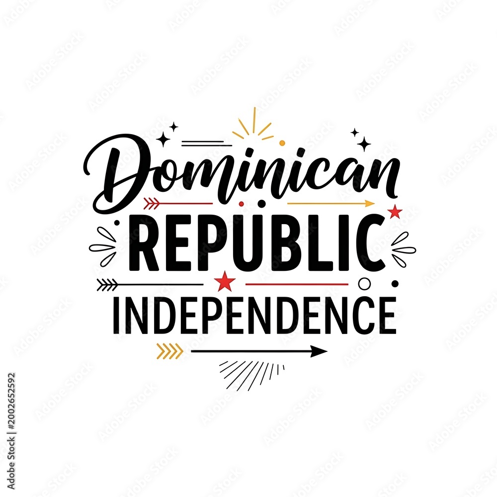 Obraz premium Dominican Republic Independence Day Typography Design with Decorative Arrows and Stars