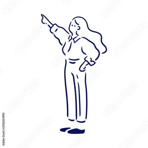 上を指さす女性 案内・説明イラスト素材