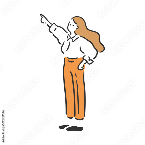 上を指さす女性 案内・説明イラスト素材