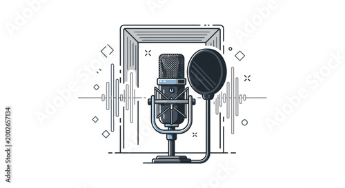 Professional Audio Recording Setup with Microphone and Pop Filter