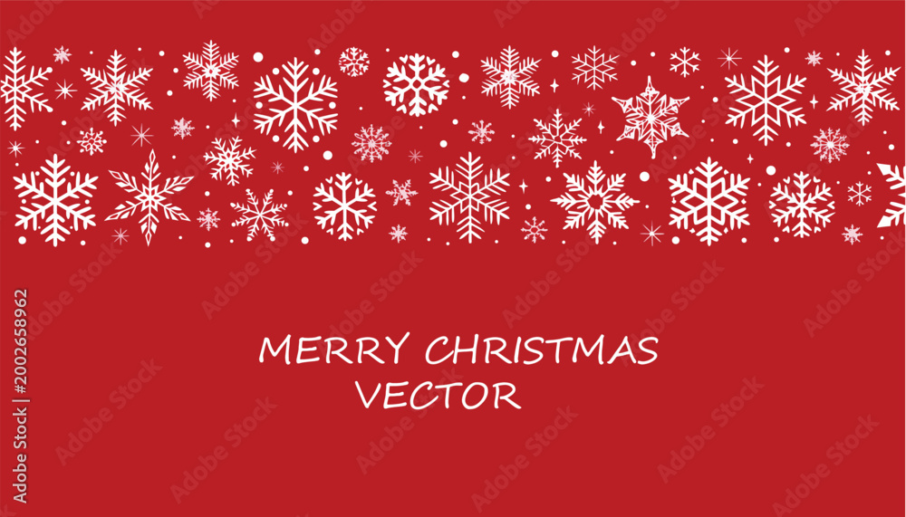 Fototapeta premium Festive red background with white snowflakes and 'merry christmas' text