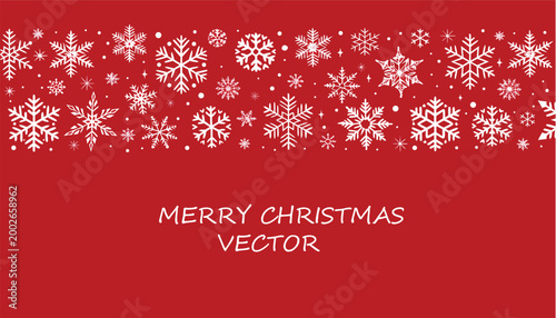 Festive red background with white snowflakes and 'merry christmas' text