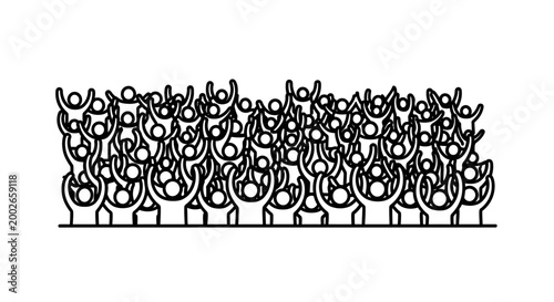 People in a crowd raising hands.