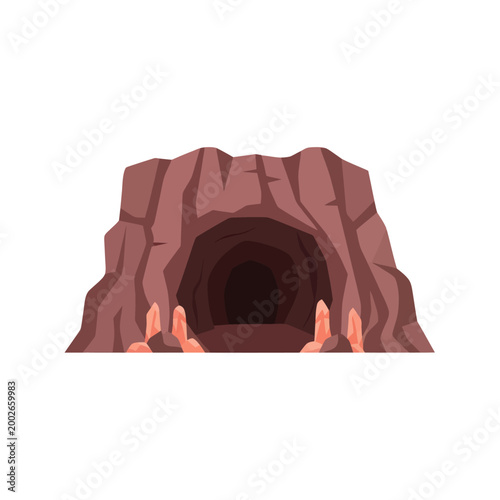 Cave entrance with rocky exterior.
