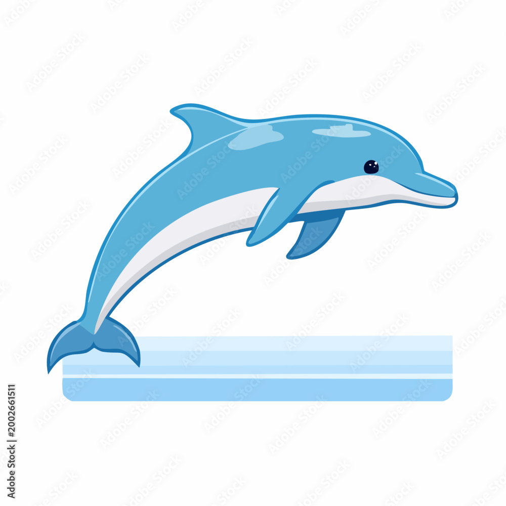 Fototapeta premium Cartoon Dolphin Jumping Out of Water