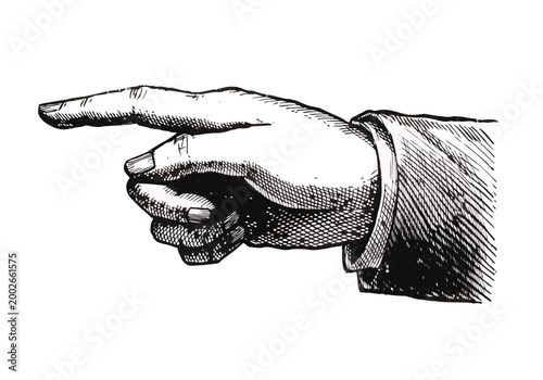 Vintage engraving of a pointing hand with a skull palm