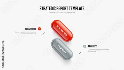 Enterprise Plan Slideshow Design Vector Illustration. Visual Analysis Two Step Diagram Slide Template. Modern Planning 2 Element Infographic Presentation Layout.