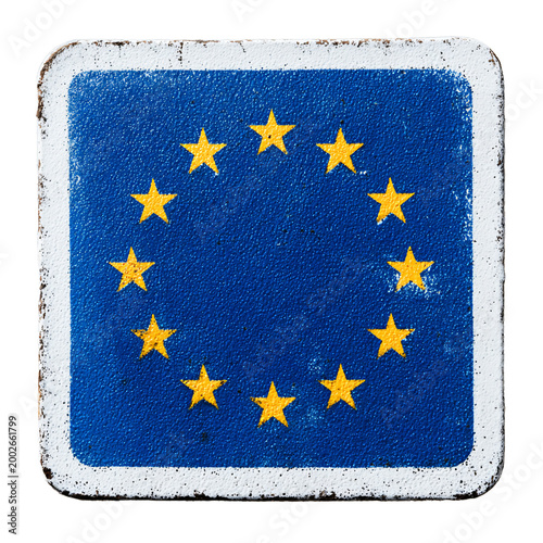 Close Up Photo of EU European Union Border Blue Square Post - Professional Image for Projects