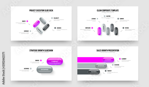 Business Visualization Four Five Two Three Option Diagram Frame Template Vector Illustration Bundle. Enterprise Launch 4 5 2 3 Element Infographic Presentation Design Collection.