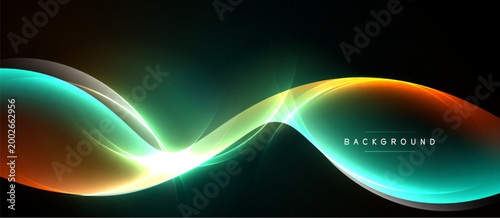 Abstract flowing lines, vibrant colors, dark background. Modern design element, smooth curves create dynamic visual effect.