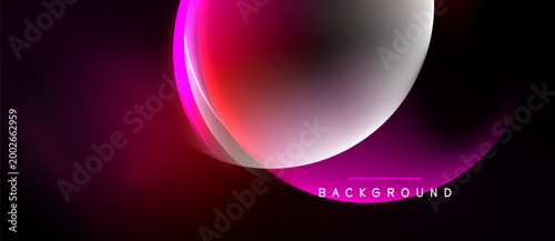 Abstract design features vibrant pink, purple gradients. Smooth curves create dynamic visual impact against dark backdrop. Modern, elegant presentation.