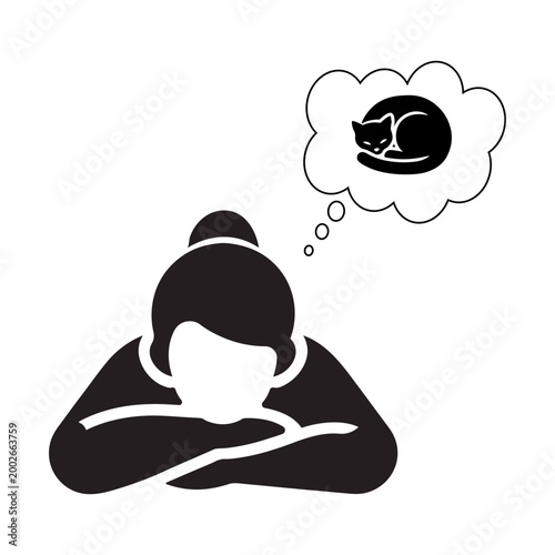 Woman Resting and Dreaming of a Sleeping Cat Illustration