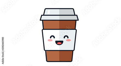 Joyful cartoon takeaway coffee cup with a happy smiling face and rosy pink cheeks