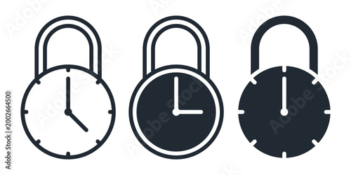 Lock Timer Icon with Padlock and Clock. Secure Access Duration. Vector Illustration