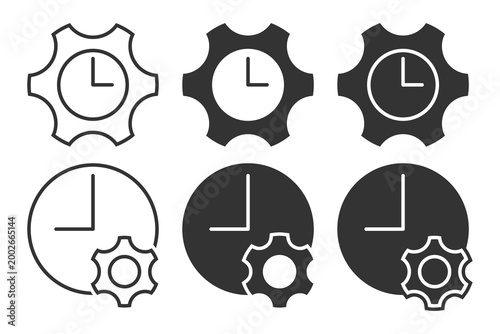 Time Optimization Icon with Cogwheel and Clock. Process Efficiency. Vector Illustration