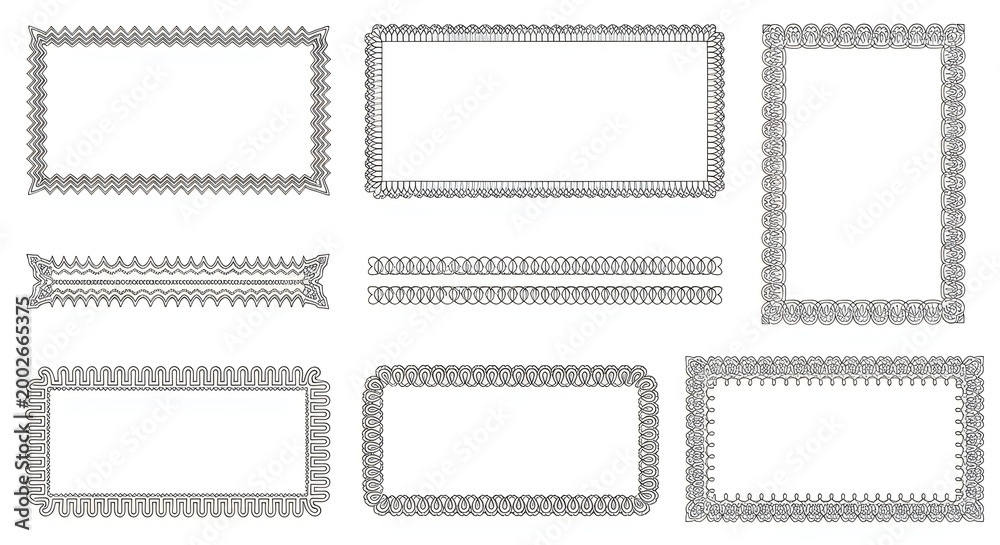 Obraz premium Decorative frames and borders set, intricate patterns in black and white