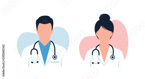 Two medical professionals wearing lab coats and stethoscopes, representing healthcare workers