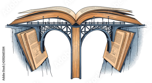 Photos Open book forms a bridge over a chasm, symbolizing knowledge and learning
