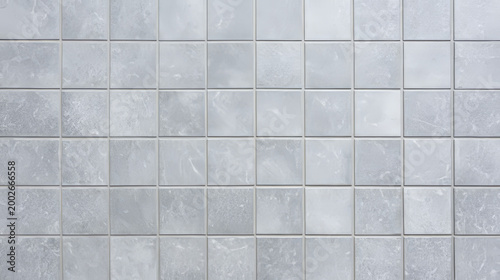 Gray tile wall clean condition with grid line texture in top view. Interior toilet wall decor by tile, Square shape of tile made from ceramic material covering wall, For texture or background etc.