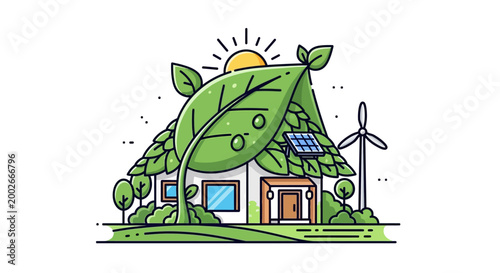 Eco friendly house with solar panel.