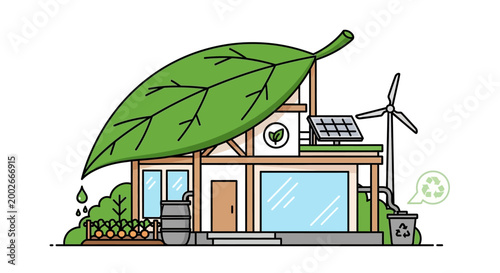 Eco friendly house with leaf roof.