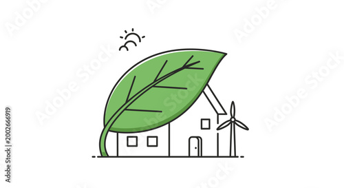 Eco Friendly House with Green Leaf.