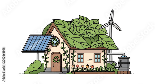 Eco friendly house with solar panel.