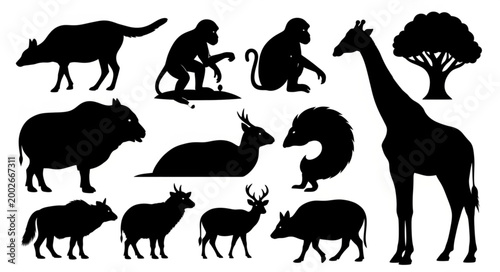 Collection of African Wildlife Silhouettes.