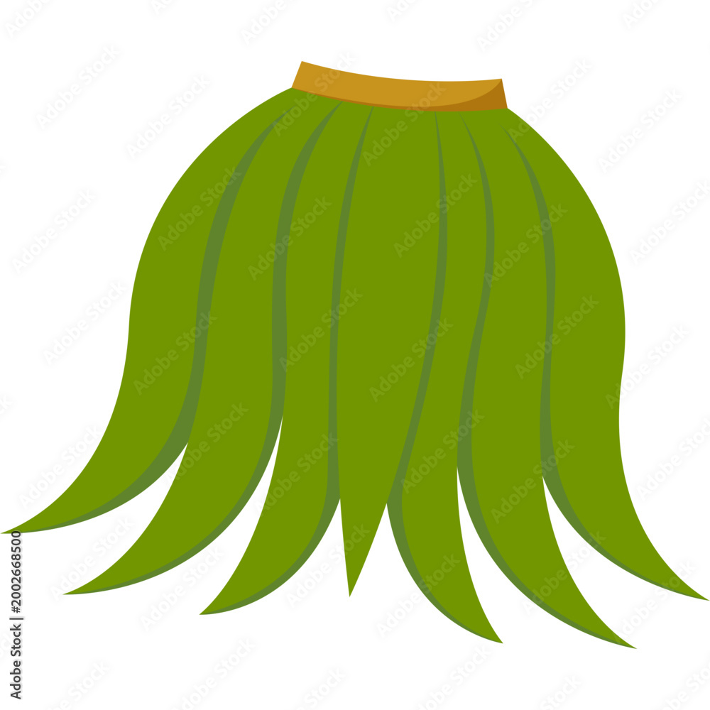 Obraz premium Green grass hula skirt, vector flat illustration of hawaiian costume for summer beach party design