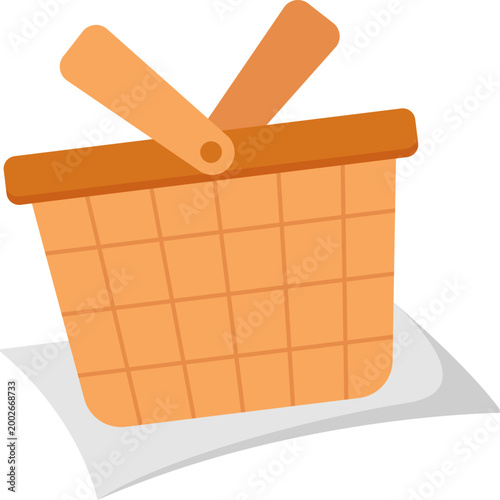 Wicker picnic basket with cloth, vector flat illustration of picnic accessory for outdoor design