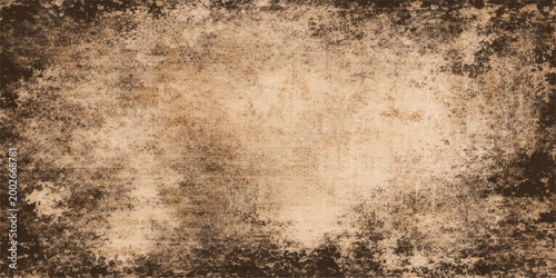 A worn vintage parchment with a stained brown grunge texture creates an aged antique paper backdrop for a blank retro design pattern