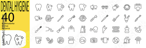 Dental Hygiene icon set. Editable stroke.