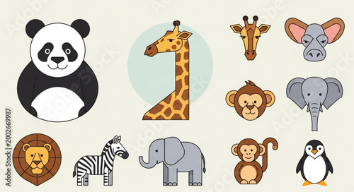 Collection of Cute Cartoon Animals for Children.