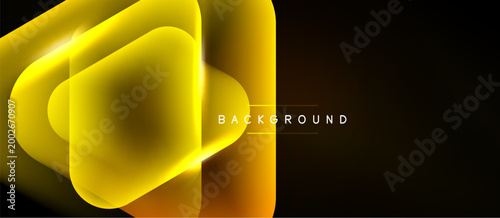 Abstract golden layers overlap, creating dynamic visual effect. Dark background emphasizes bright, glowing shapes. Modern design element.