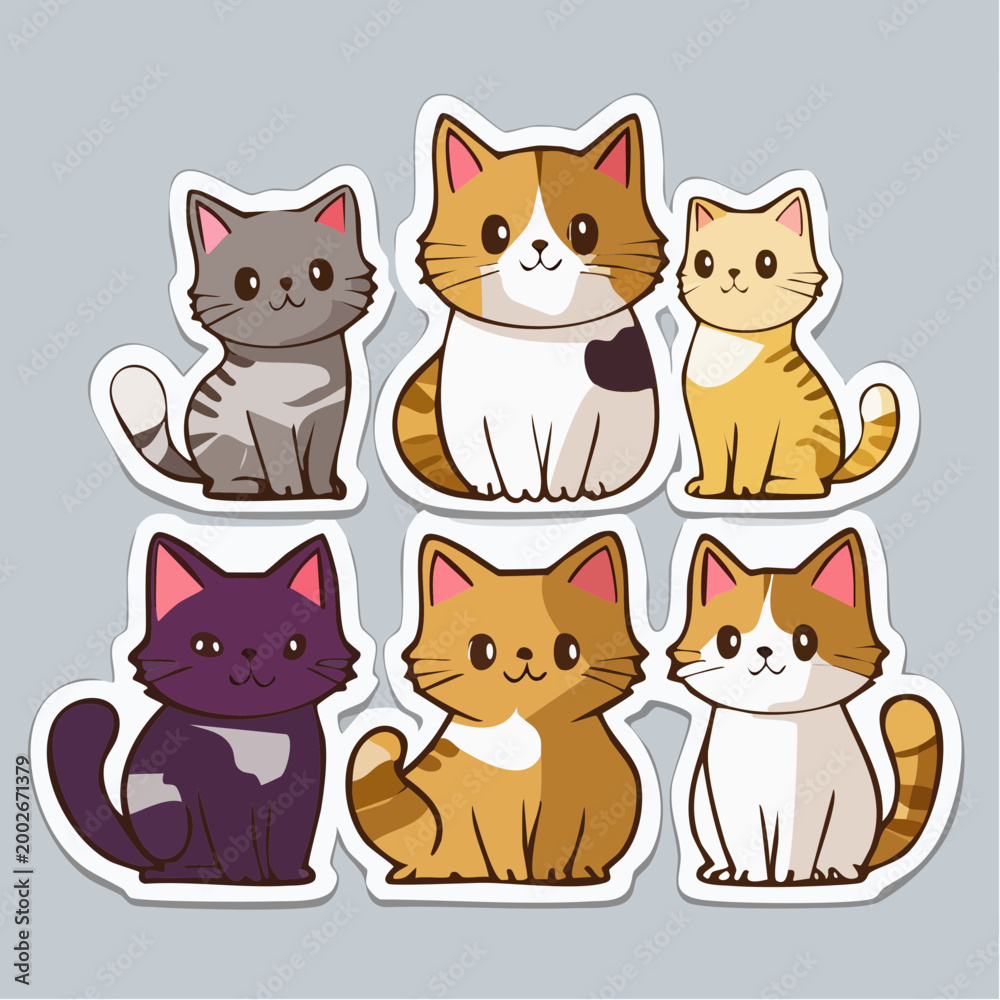 Fototapeta premium Cute Kawaii Cat Stickers Collection