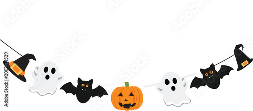 halloween garland with ghosts bats pumpkins and witch hats