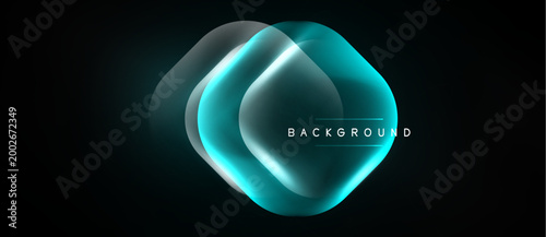 Abstract glowing layers create dynamic visual effect. Dark background emphasizes bright turquoise, white shapes. Modern design element.