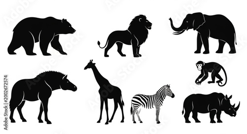 Collection of Diverse Animal Silhouettes on White Background.