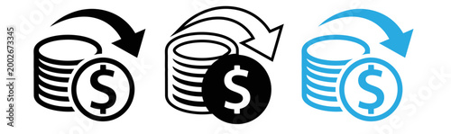 Photography Financial transaction icon stack of coins with circular arrow