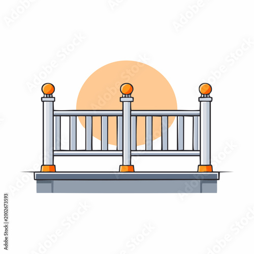 Cartoon Balcony Railing with Sun