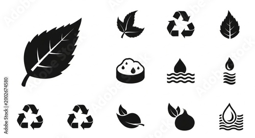 Collection of eco friendly icons and symbols for nature conservation.