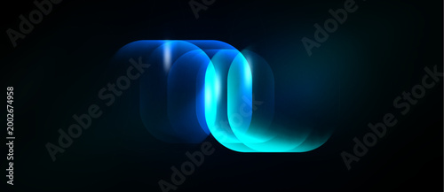 Abstract glowing form resembling letter. Teal hues dominate dark background. Smooth curves suggest movement, energy, fluidity. Modern design element.