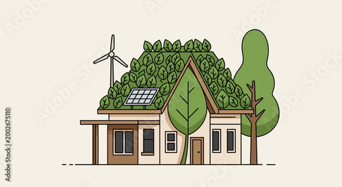 Eco friendly house with green roof.