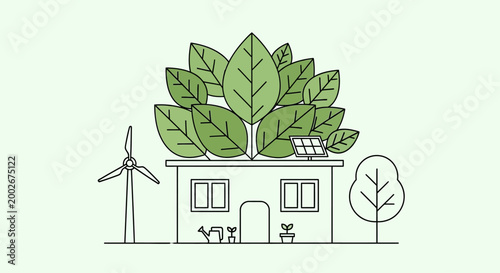 Eco friendly house with green roof.